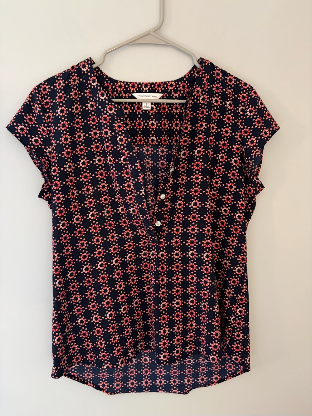 Croft & Barrow- Navy Floral-Print Cap Sleeve Blouse
